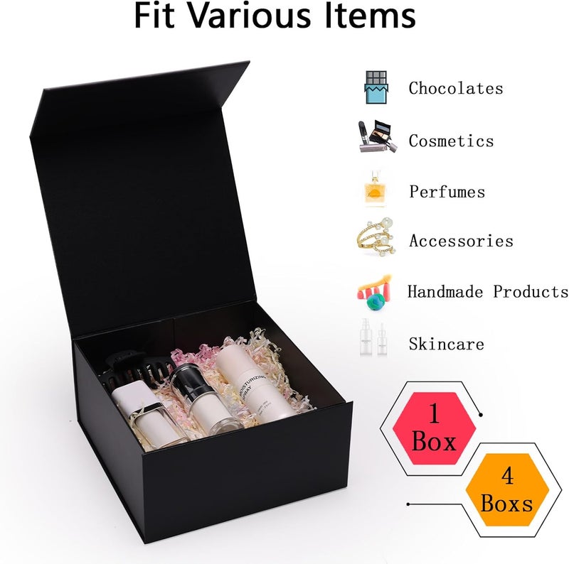 Ditwis 8x8x4 Inches Gift Box with Magnetic Closure Lid, Black Magnetic Box for Wedding, Groomsmen Bridesmaid Proposal, Birthdays, Mother's Day, 1 Pack - Image 4